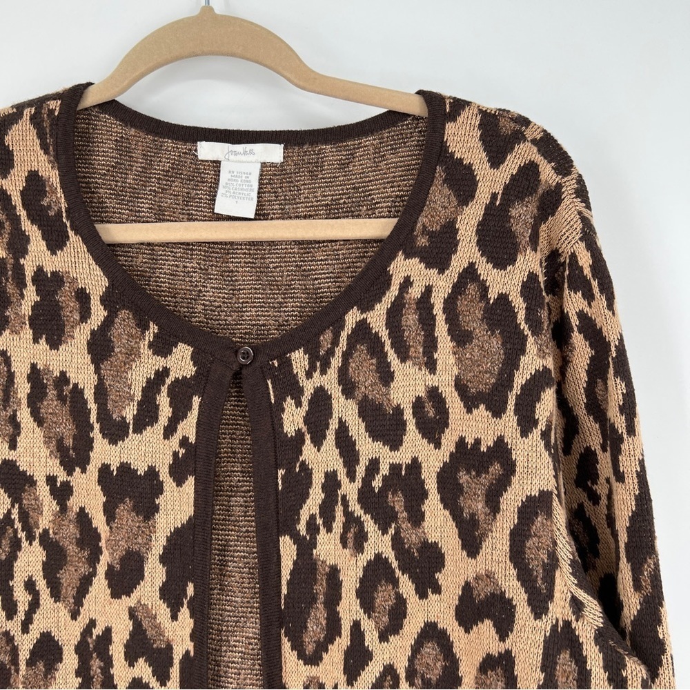 Joan Vass Leopard Animal Print Long Sleeves Single Button Roundneck Cardigan - Picture 2 of 10